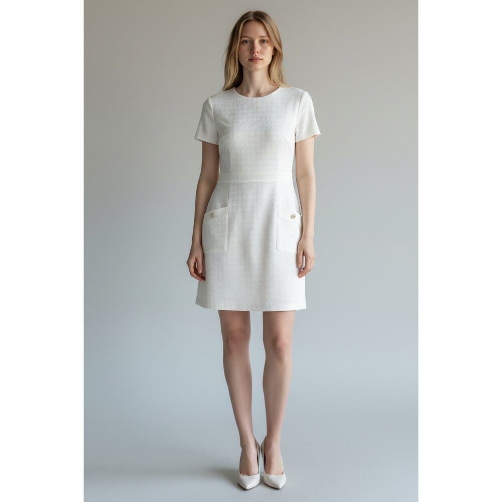 J Mclaughline Talese White Houndstooth Jacquard Dress